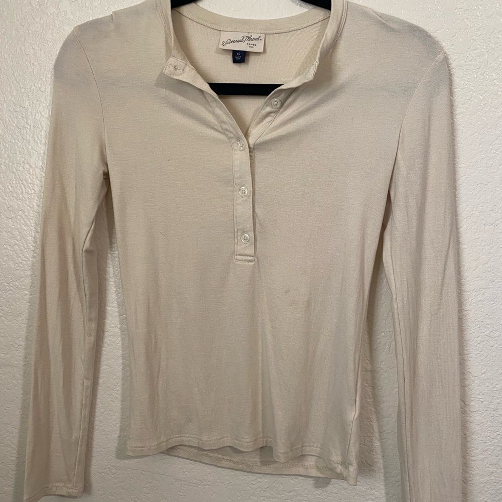 Universal Thread Cream Long Sleeve Henley Top